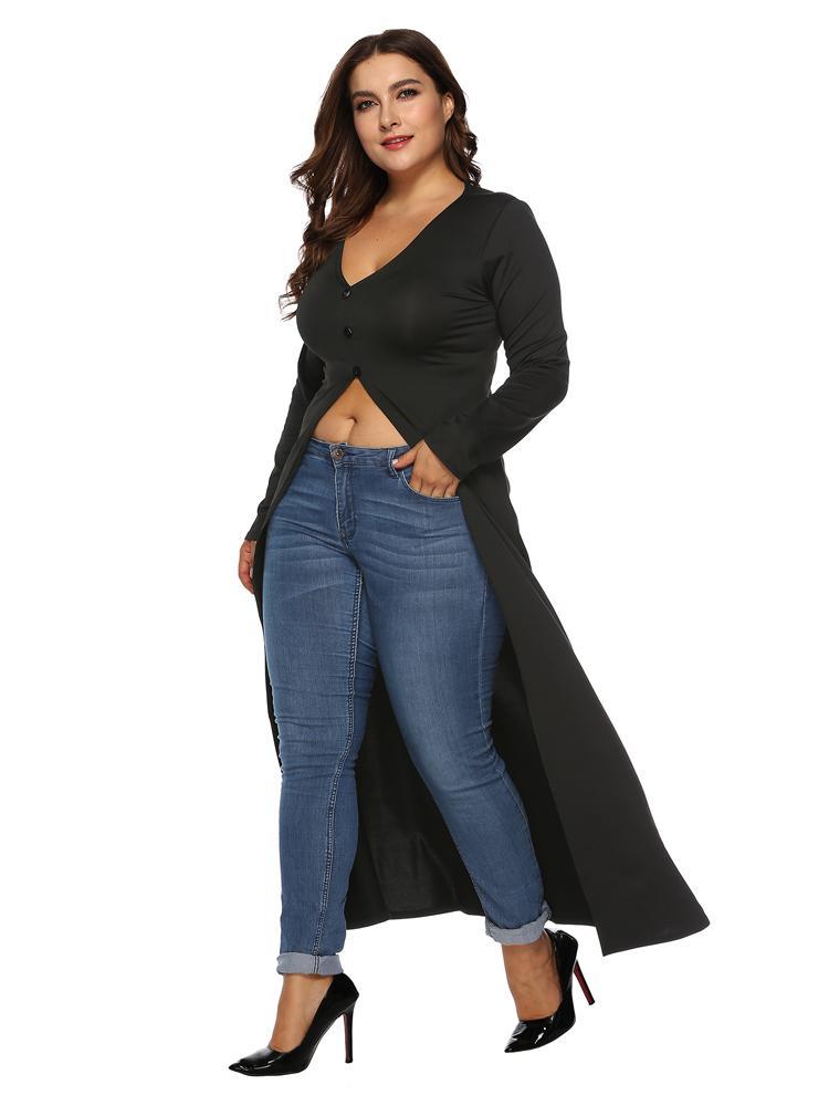 Split V-neck Button Up Maxi Dress