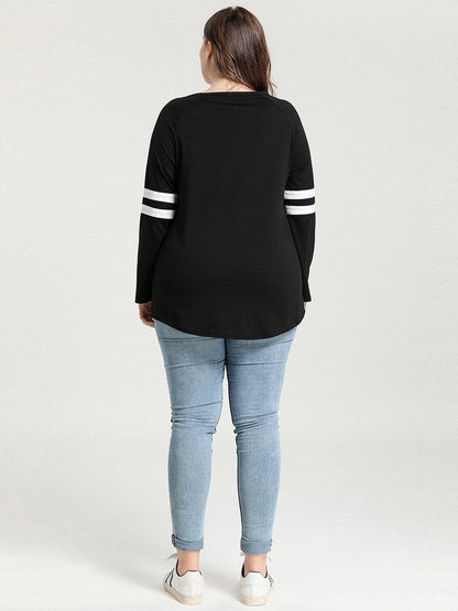 Stripe Sleeve Round Neck T-shirt
