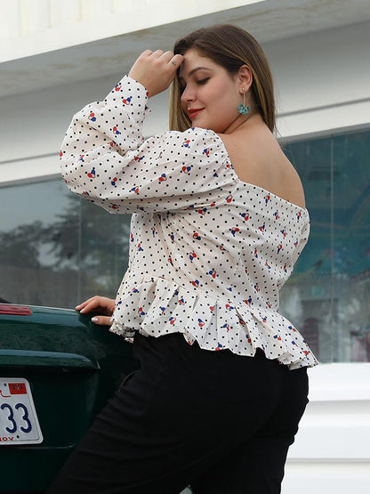 Polka Dot Lantern Sleeve Blouse