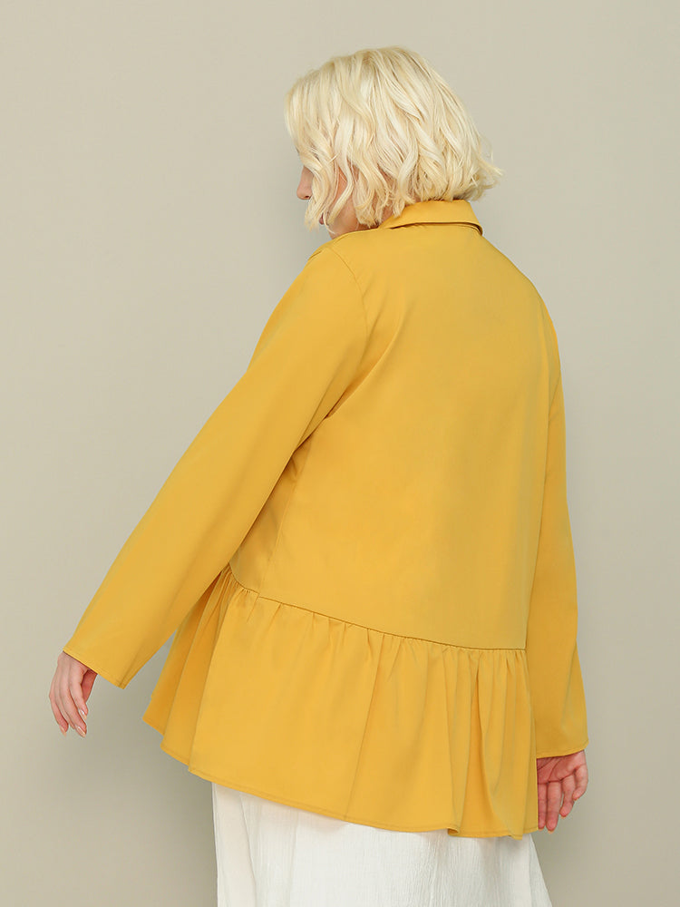 Frill Hem Lapel Collar Blouse