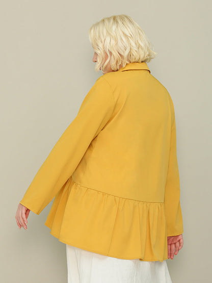 Frill Hem Lapel Collar Blouse