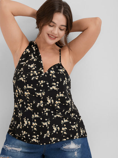 Ditsy Floral Print Asymmetrical Tank Top