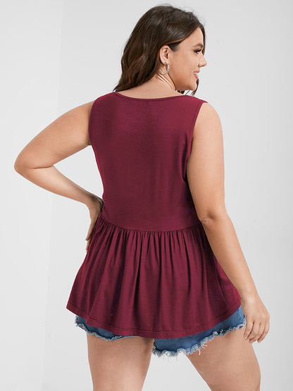 Solid Scoop Neck Button Front Tank Top