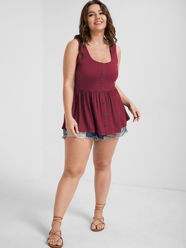 Solid Scoop Neck Button Front Tank Top