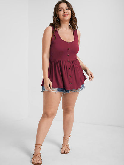 Solid Scoop Neck Button Front Tank Top