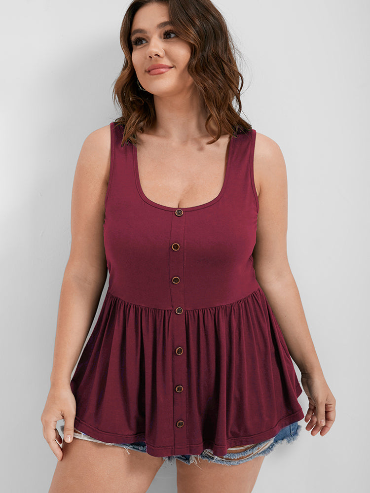 Solid Scoop Neck Button Front Tank Top