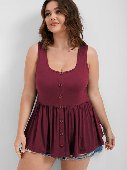 Solid Scoop Neck Button Front Tank Top