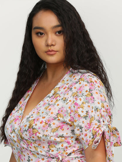 Ditsy Floral Knotted Sleeve Dress