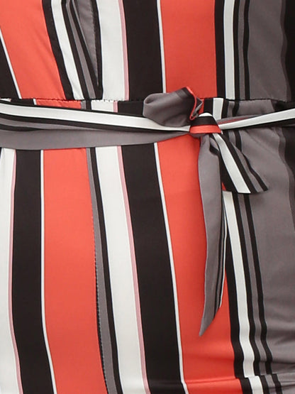 Color Striped Lapels Jumpsuit