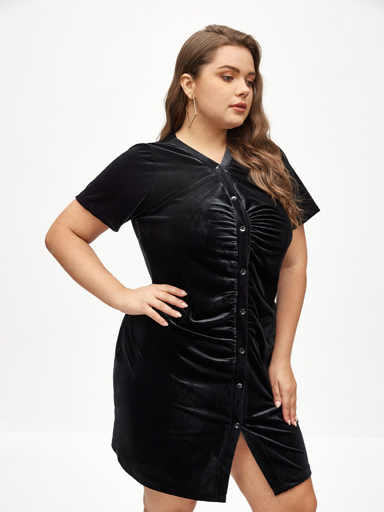 Pleated Snap Button Bodycon Dress