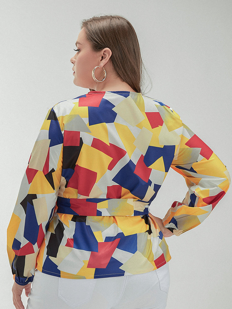 Bowknot Colorblock Loose Blouse