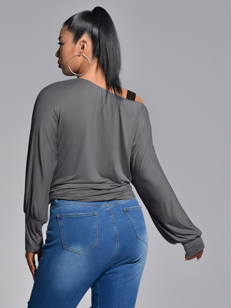 One-shoulder Long Sleeve Loose T-shirt