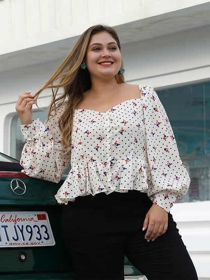 Polka Dot Lantern Sleeve Blouse