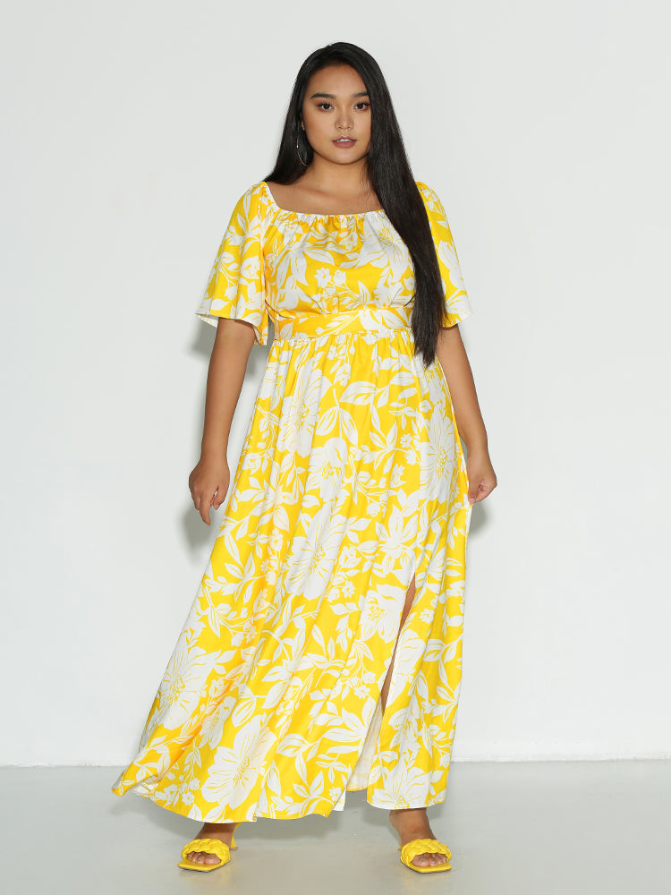 Floral Split Hem Knotted Dress