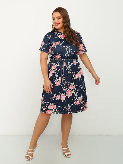 Floral Round Neck Short Sleeve Dress