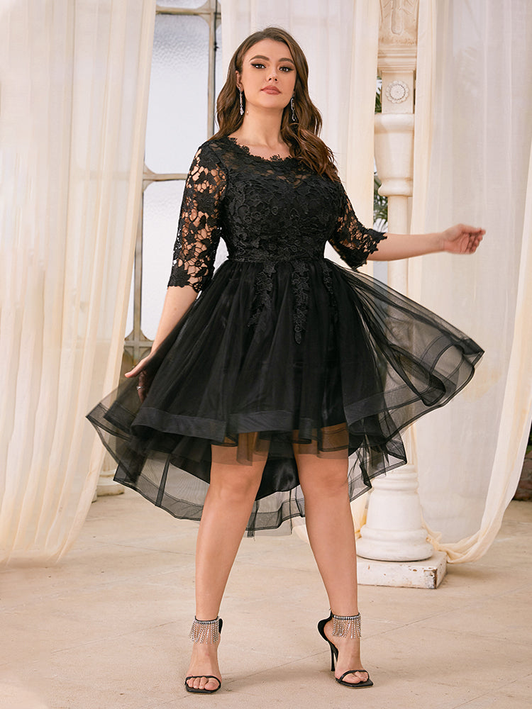 Lace Mesh Tiered Pleated Dress