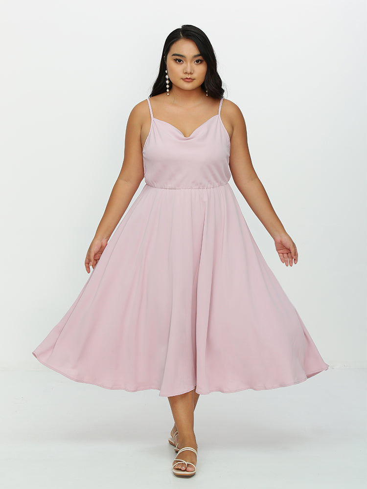 Cowl Neck Backless Tiered Dress