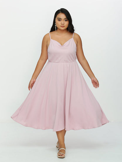 Cowl Neck Backless Tiered Dress