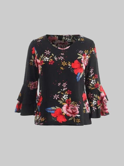 Floral Printed Flared Sleeve Blouse