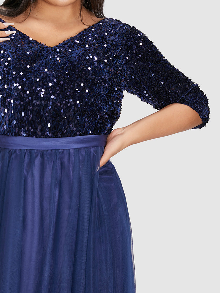 Tiered Contrast Mesh Sequin Dress