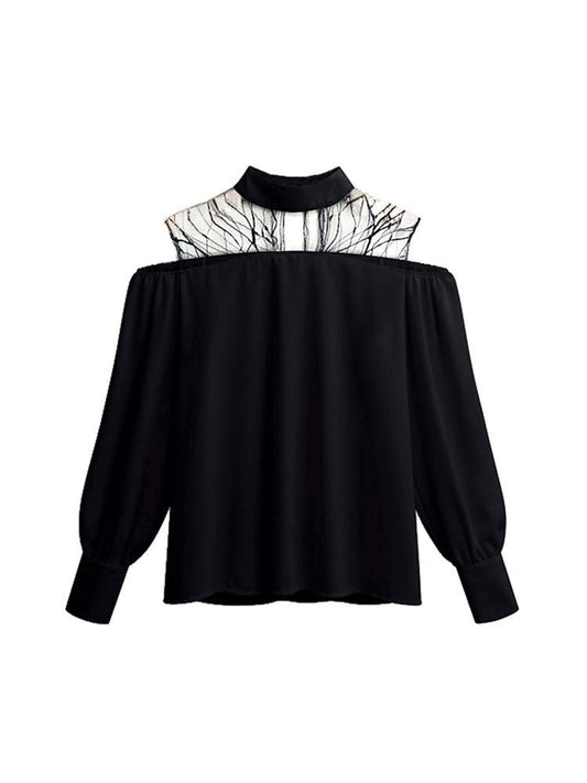 Mesh Patchwork Lantern Sleeve Blouse