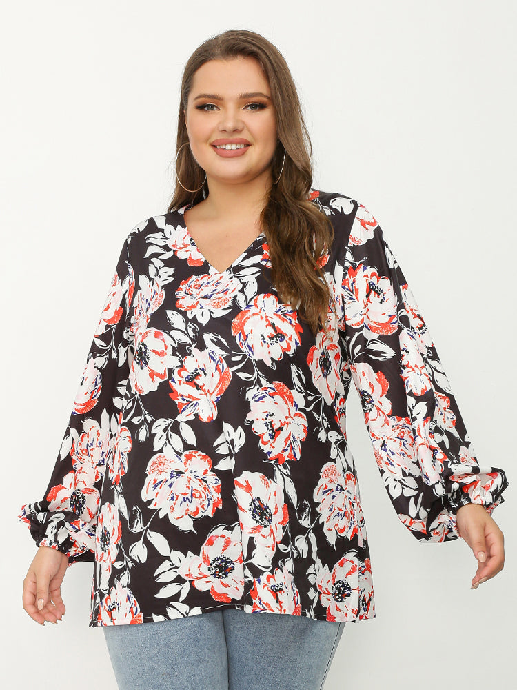 V-neck Floral Loose Top