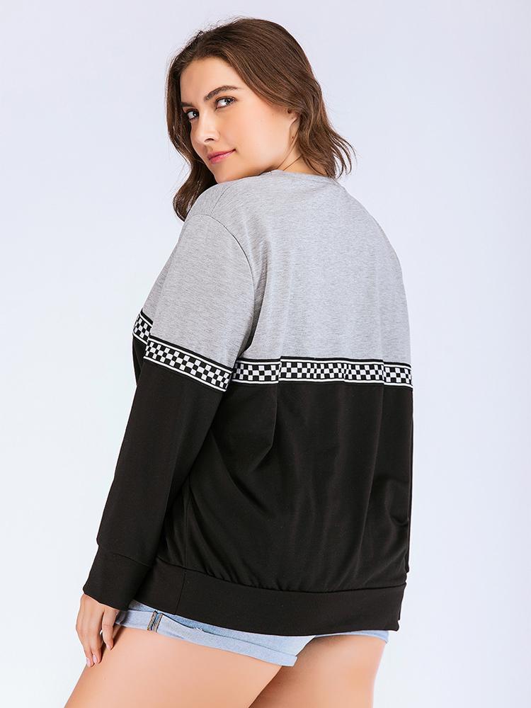 Checkerboard Patchwork Round Neck T-shirt