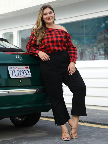 Plaid Off-shoulder Sexy Blouse