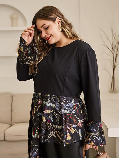 Printed Irregular Patchwork Hem T-shirt