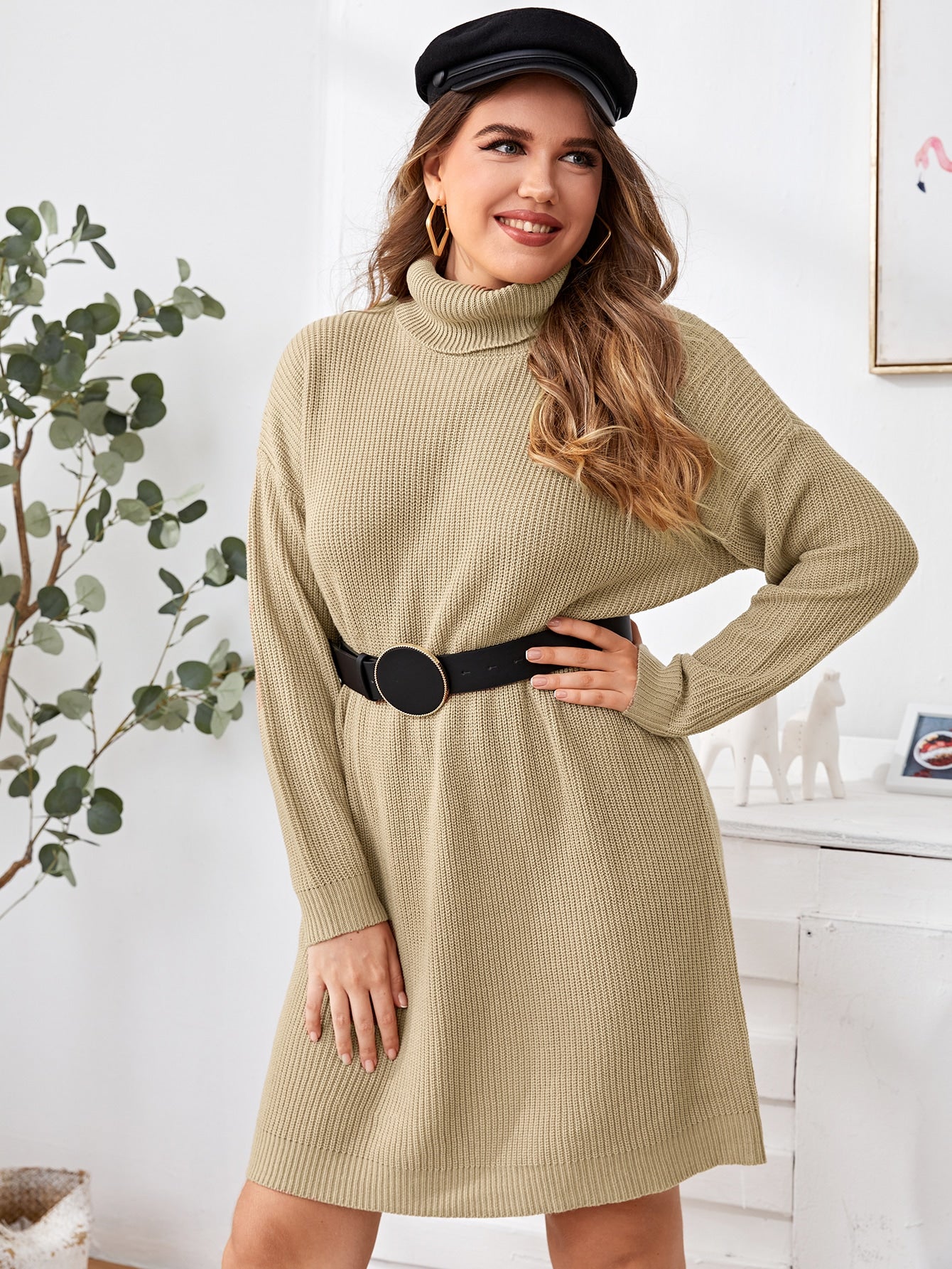 High Neck Sweater Dress Without Belted