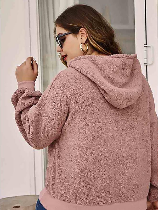Button Neckline Plush Hoodie