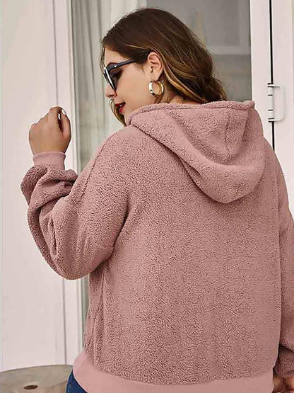 Button Neckline Plush Hoodie