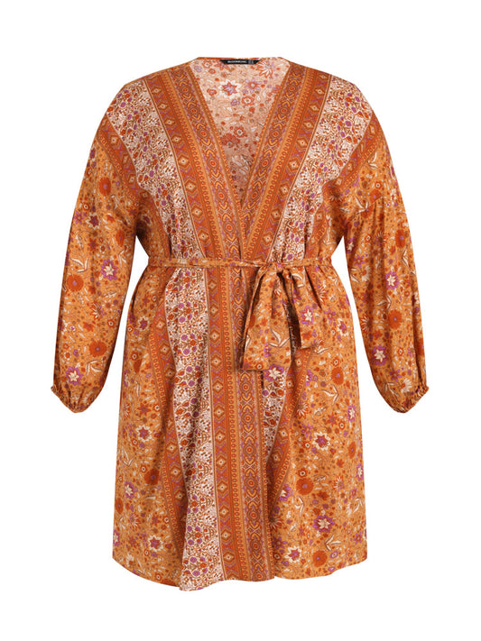 Tribal Print Belted Split Kimono