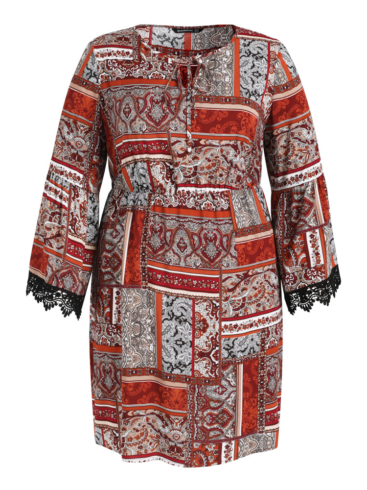 Paisley Scarf Art Lace Trim Dress