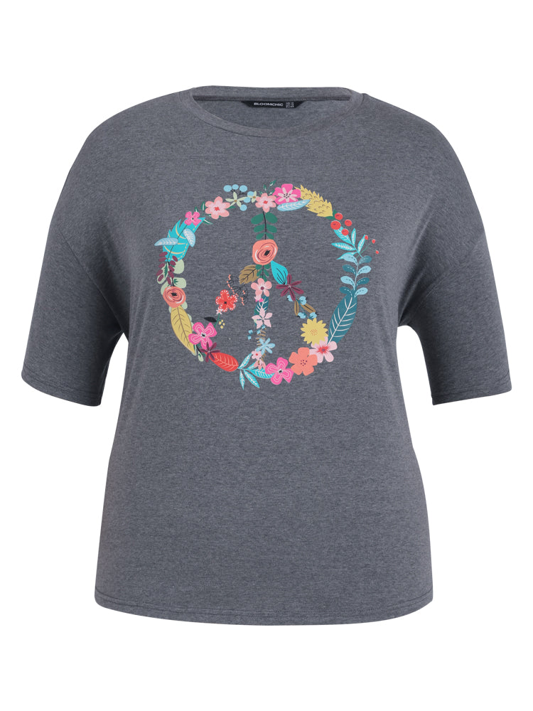 Floral Print Marled Casual T-shirt