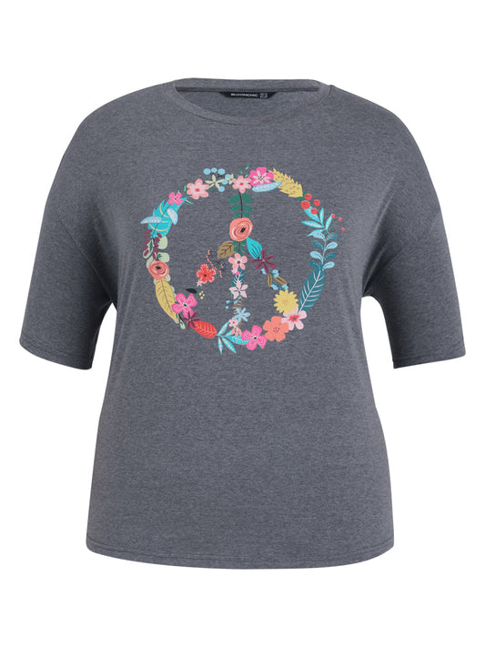 Floral Print Marled Casual T-shirt