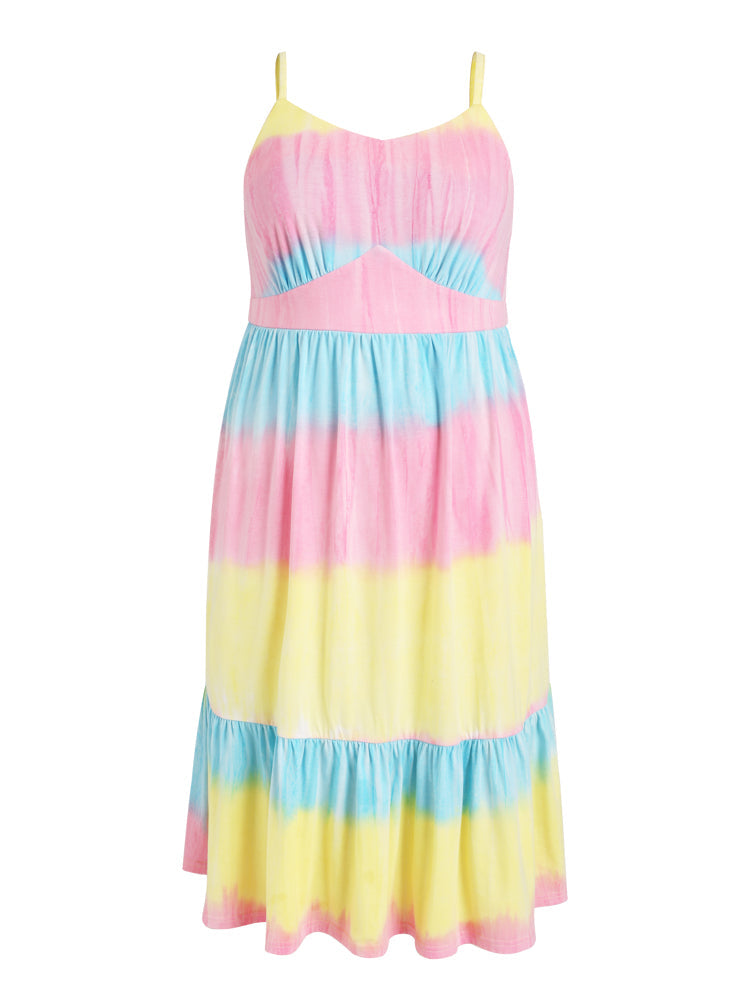 Tie Dye Print Ruffle A Line Cami Dress