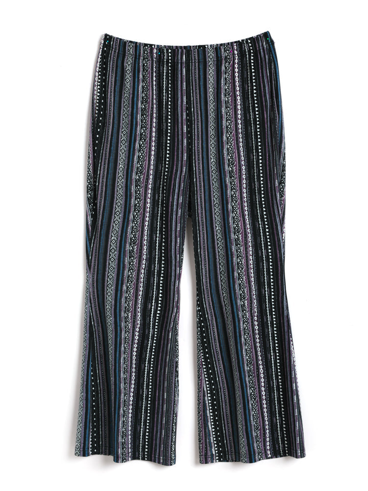 Geometric Print Pocket Flare Leg Pants