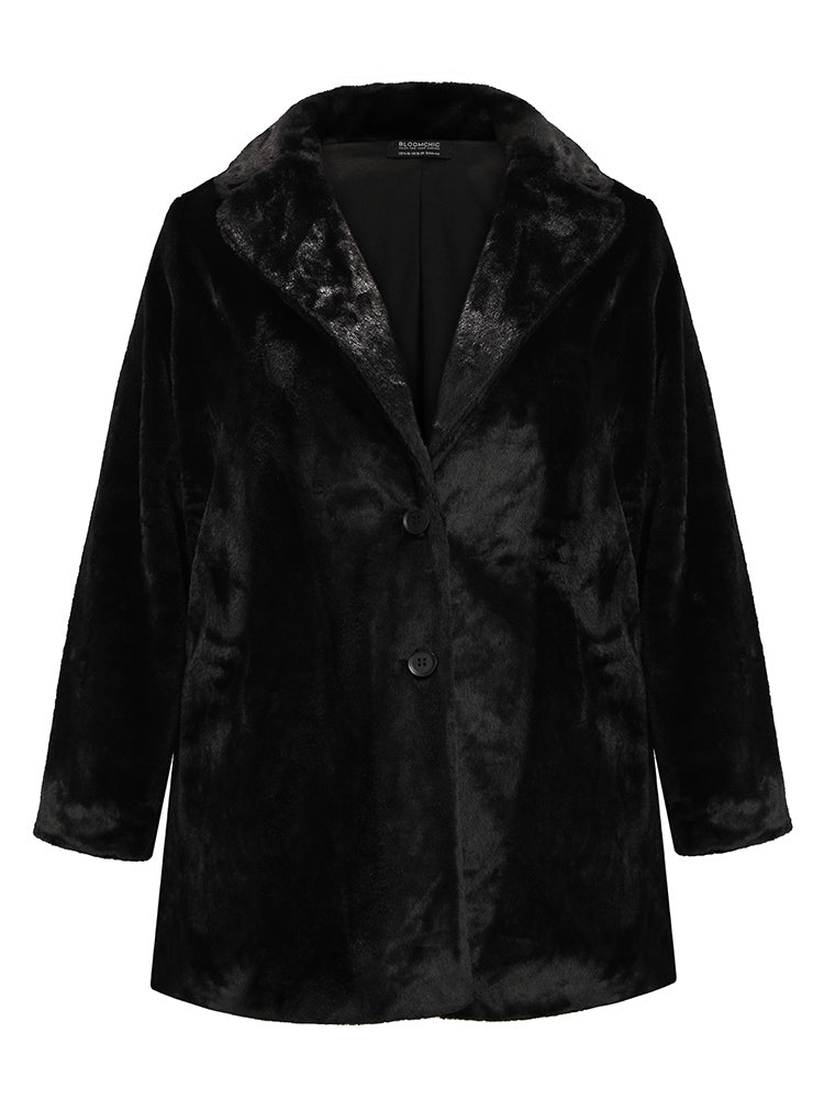 Solid Pocket Faux Fur Button Front Coat