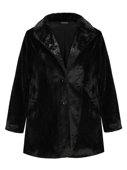 Solid Pocket Faux Fur Button Front Coat