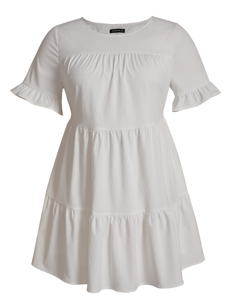 Flounce Sleeve Ruffle Hem Short Dress