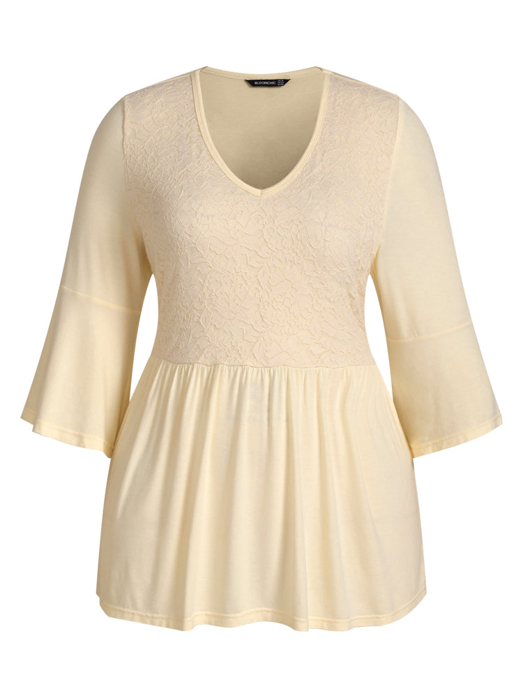 Flounce Sleeve Lace Panel Ruffle Modal Tee