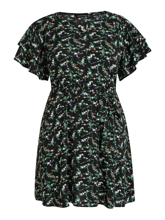 Bloom Dress - Ditsy Floral Ruffles Keyhole Shorts Dress