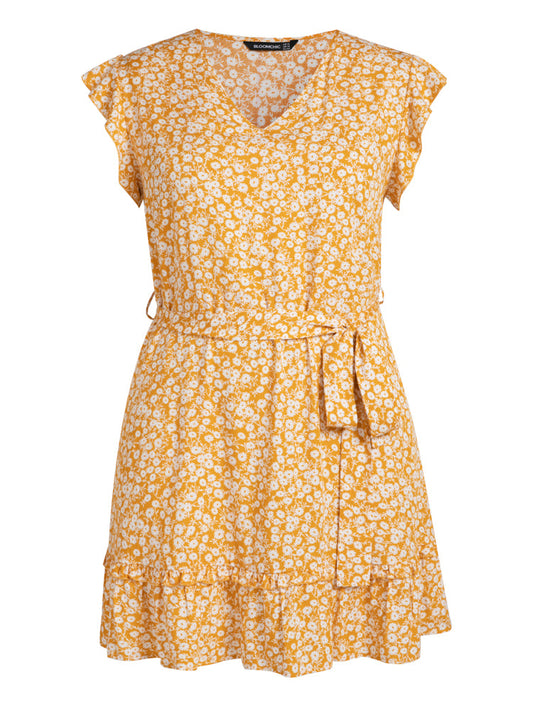 Bloom Dress - Ditsy Floral Ruffles Belted Short Dress