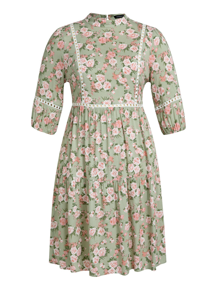 Floral Print Cut Out Back Ruffle Midi Dress