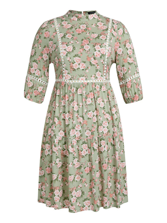 Floral Print Cut Out Back Ruffle Midi Dress