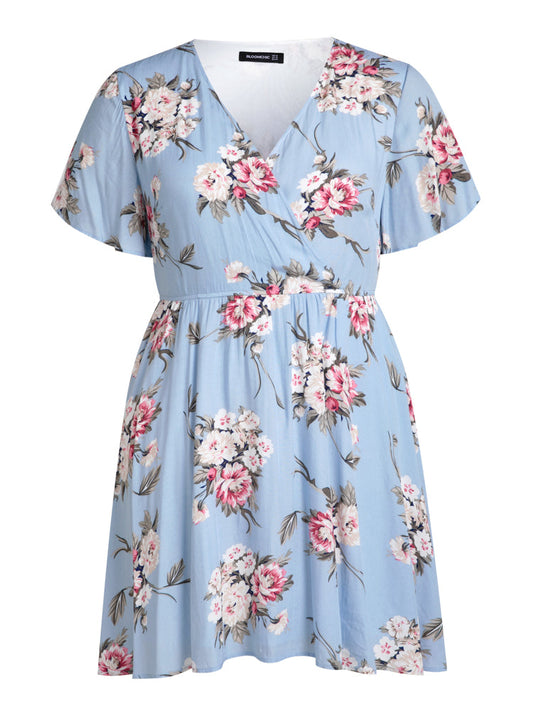Floral Print Butterfly Sleeve Short Dress
