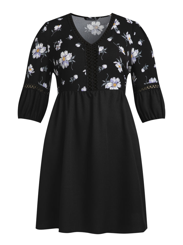 Floral Print V Neck Cut Out Short Dress