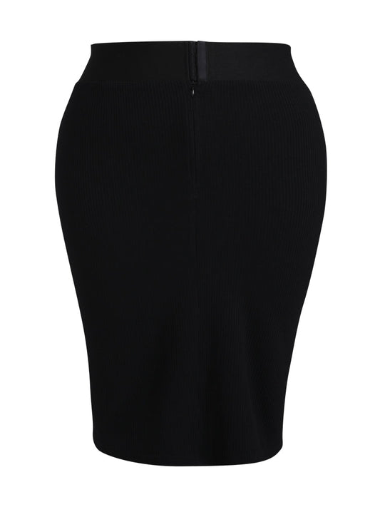 Black Wideband Elastic Waist Rib Skirt