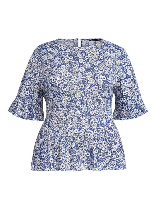 Button Back Ruffle Ditsy Floral Blouse